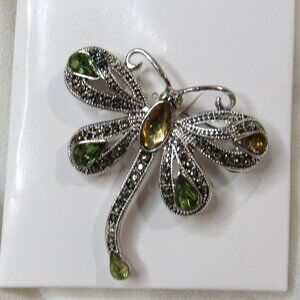 Vintage Beautiful Butterfly/Dragonfly Silver Tone Rhinestone Brooch Pin